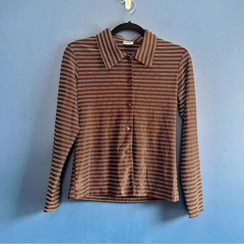 Vintage 90s Sparkle Shirt Women's Size Medium Brown Gold Glitter Miken Retro